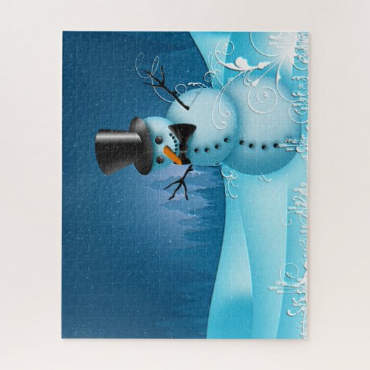Blue Snow Snowman mit Black Hat und Carrot Nose Puzzle (Vertikal)