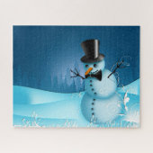 Blue Snow Snowman mit Black Hat und Carrot Nose Puzzle (Horizontal)