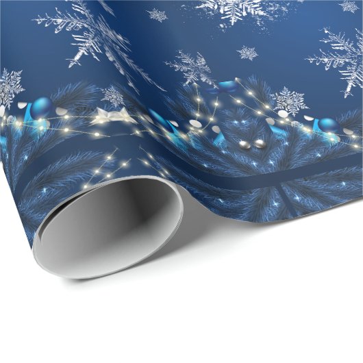 Blue Snowfall Christmas Wrap Geschenkpapier (Rolleneckpunkt)
