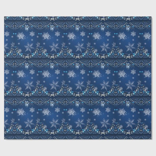 Blue Snowfall Weihnachtsverpackung Geschenkpapier (Flach)