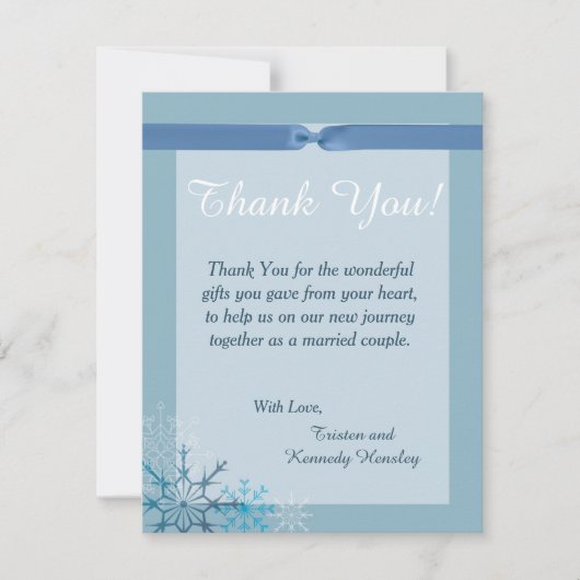Blue Snowflake 4x5 Flat Wedding Danke Karte (Vorderseite)