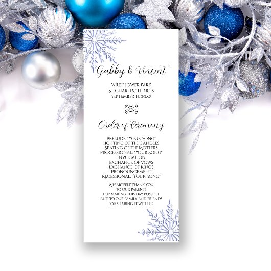 Blue Snowflake auf dem White Winter Wedding Progra Programm