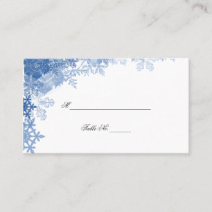 Blue Snowflake auf White Wedding Platzkarten