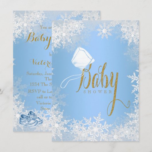 Blue Snowflake Baby Dusche Einladung (Vorne/Hinten)