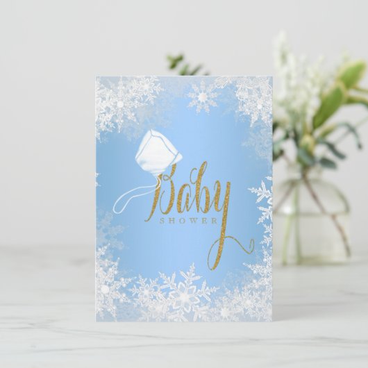 Blue Snowflake Baby Dusche Einladung (Stehend Vorderseite)