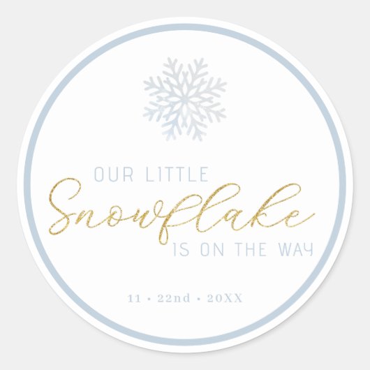 Blue Snowflake Baby Dusche Gefallen Sticker (Vorderseite)