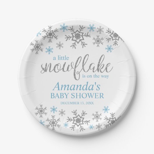 Blue Snowflake Baby Duschpapier Teller (Vorderseite)