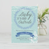 Blue Snowflake Baby Es ist kalt draußen Einladung (Stehend Vorderseite)