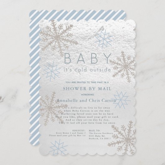 Blue Snowflake Baby seine kalte Dusche von Mail Einladung (Vorne/Hinten)