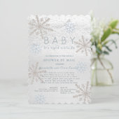 Blue Snowflake Baby seine kalte Dusche von Mail Einladung (Stehend Vorderseite)