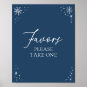 Blue Snowflake Baby Shower Favorit Schild (Vorne)
