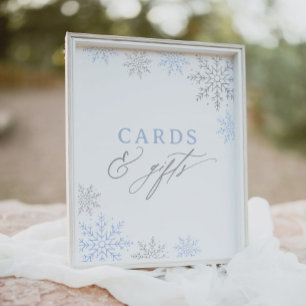 Blue Snowflake Babyduschkarten und Geschenkschild Poster
