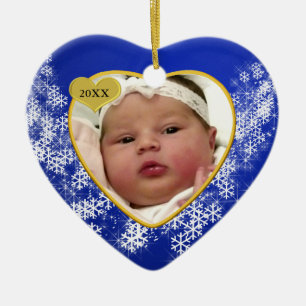 Blue Snowflake Baby's 1. Weihnachts-Foto Keramik Ornament