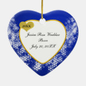 Blue Snowflake Baby's 1. Weihnachts-Foto Keramik Ornament (Hinten)