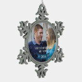 Blue Snowflake Banner Holiday Foto Ornament (Links)