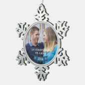 Blue Snowflake Banner Holiday Foto Ornament (Rechts)