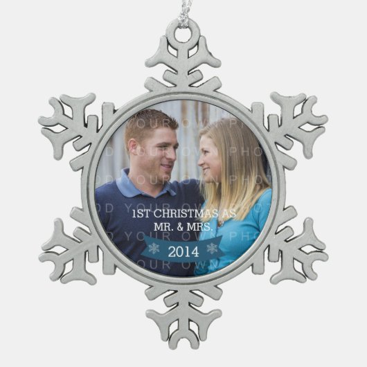 Blue Snowflake Banner Holiday Foto Ornament (Vorderseite)