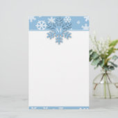 Blue Snowflake Border mit Mit Monogramm Schneefloc Briefpapier (Stehend Vorderseite)
