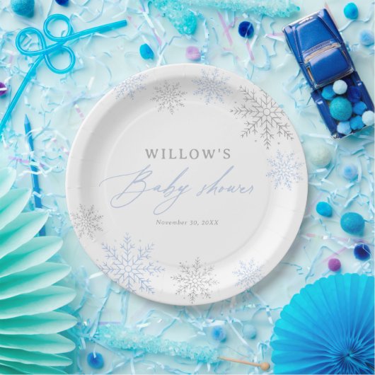 Blue Snowflake Boy Baby Dusche Pappteller (Party)