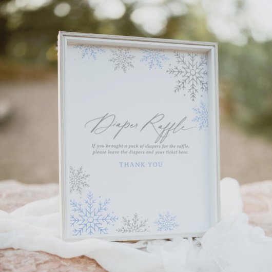 Blue Snowflake Boy Baby Dusche Windeln Raffle Schi Poster