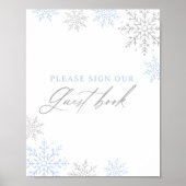 Blue Snowflake Boy Baby Showbook Gästebuch Schild (Vorne)