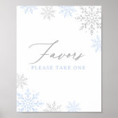 Blue Snowflake Boy Baby Shower Favorit Schild (Vorne)