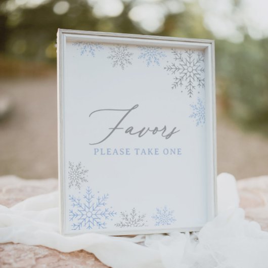 Blue Snowflake Boy Baby Shower Favorit Schild