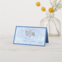 Blue Snowflake Brooch Holiday Table Platzkarte