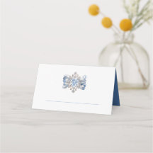Blue Snowflake Brooch Holiday Table Platzkarte