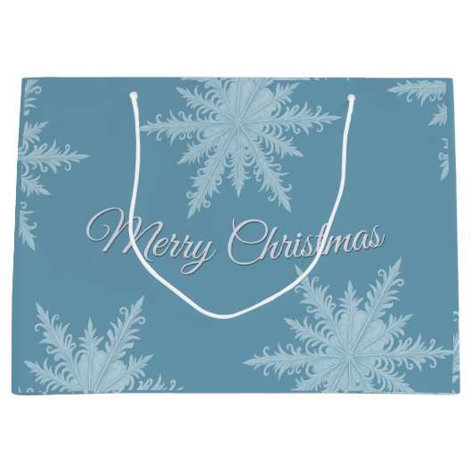 Blue Snowflake Christmas Gift Bag Große Geschenktüte (Vorderseite)