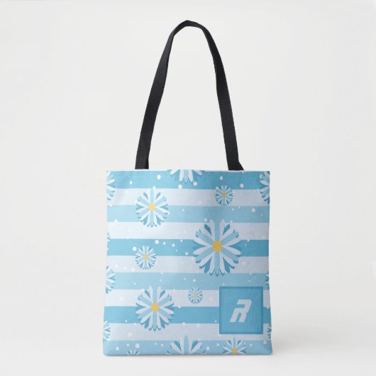 Blue Snowflake Daisies Shopping Tasche (Vorderseite)