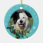 Blue Snowflake Evergreen Foto Memorial Keramik Ornament (Vorne)