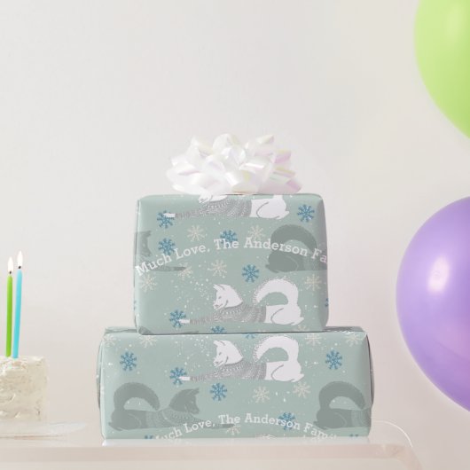 Blue Snowflake Familienname Shiba im Aztec Sweater Geschenkpapier (Partygeschenke)