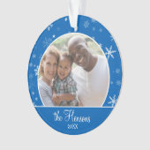 Blue Snowflake Family Foto Christmas Keepake Ornament (Vorderseite)