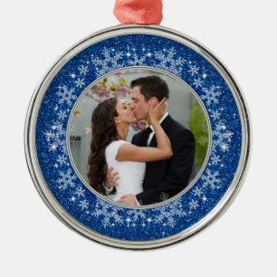 Blue Snowflake First Christmas Together Foto Ornament Aus Metall