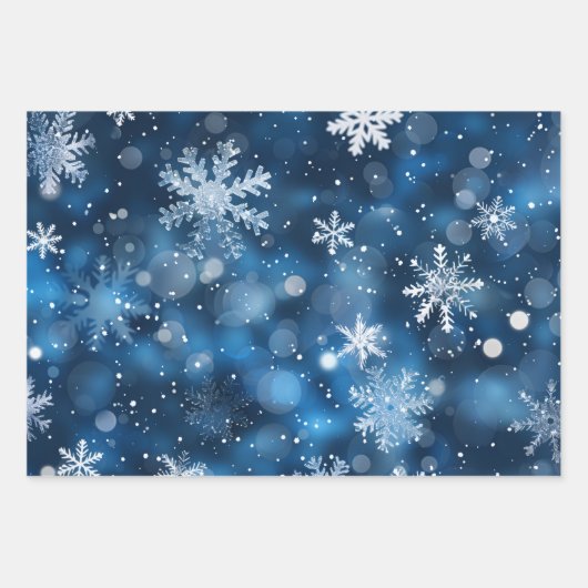 Blue Snowflake Flat Wrapping Paper Set 3 Geschenkpapier Set (Vorderseite 2)