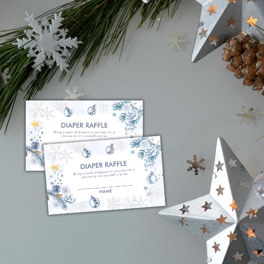 Blue Snowflake Flower Diaper Raffle Baby Shower  Begleitkarte