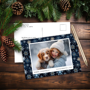Blue Snowflake Foto Christmas Postcard Feiertagspostkarte