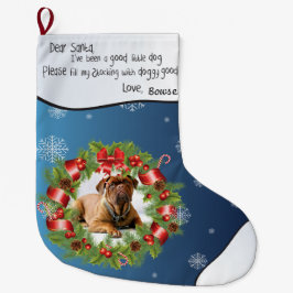 Blue Snowflake FOTO FRAME für das Foto Ihres Hunde Großer Weihnachtsstrumpf