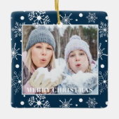 Blue Snowflake Foto Name Weihnachtsschmuck (Vorderseite)