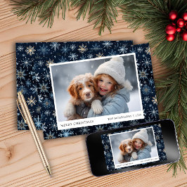 Blue Snowflake Foto Weihnachtskarte Feiertagskarte