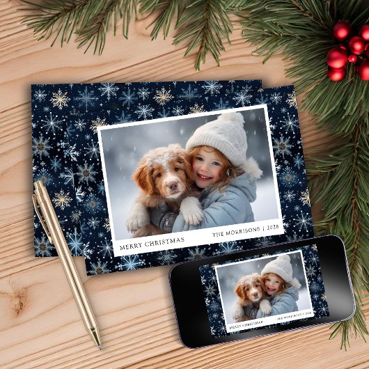 Blue Snowflake Foto Weihnachtskarte Feiertagskarte