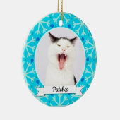 Blue Snowflake Frame Anpassbare Kitty Keramikornament (Rechts)