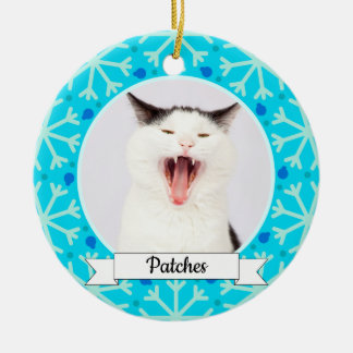 Blue Snowflake Frame Anpassbare Kitty Keramikornament
