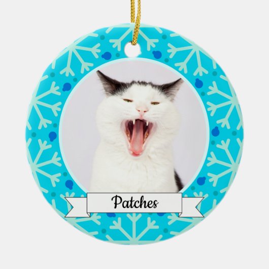 Blue Snowflake Frame Anpassbare Kitty Keramikornament (Vorne)