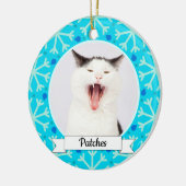 Blue Snowflake Frame Anpassbare Kitty Keramikornament (Links)