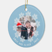 Blue Snowflake Frame Couple Keepake Foto Keramik Ornament (Links)