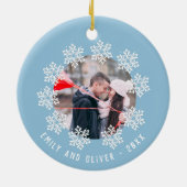 Blue Snowflake Frame Couple Keepake Foto Keramik Ornament (Hinten)