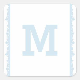 Blue Snowflake Frame Monogram Quadratischer Aufkleber