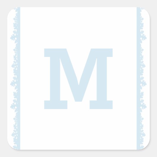 Blue Snowflake Frame Monogram Quadratischer Aufkleber (Vorderseite)